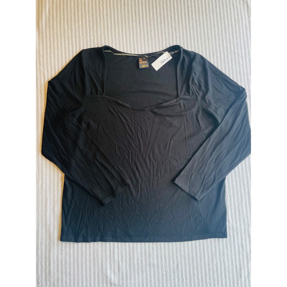 Rock & Shine Reitmans Black‎ Ribbed Square Neck Top Womens 2X NEW